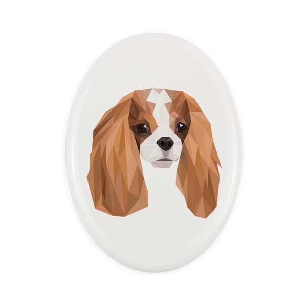Cavalier King Charles Spaniel - en flise med et foto og en geometrisk inskription af Art-Dog