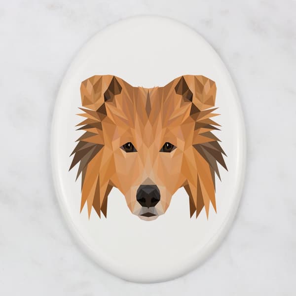Langhåret skotsk hyrdehund, Collie ru - geometrisk flise med foto og inskription af Art-Dog