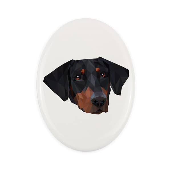 Doberman, Dobermann - laatta, jossa on valokuva ja geometrinen kirjoitus Art-Dogilta