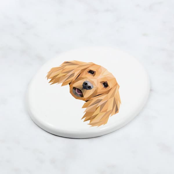 Engelsk Cocker Spaniel - en flise med et foto og en geometrisk inskription af Art-Dog