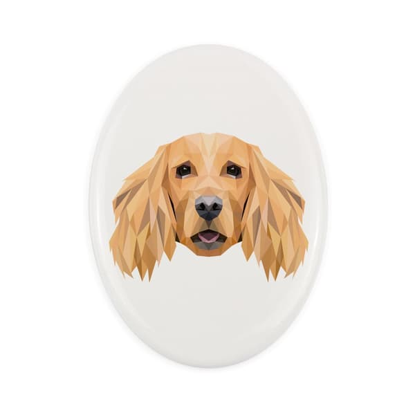 Engelsk Cocker Spaniel - en flise med et foto og en geometrisk inskription af Art-Dog