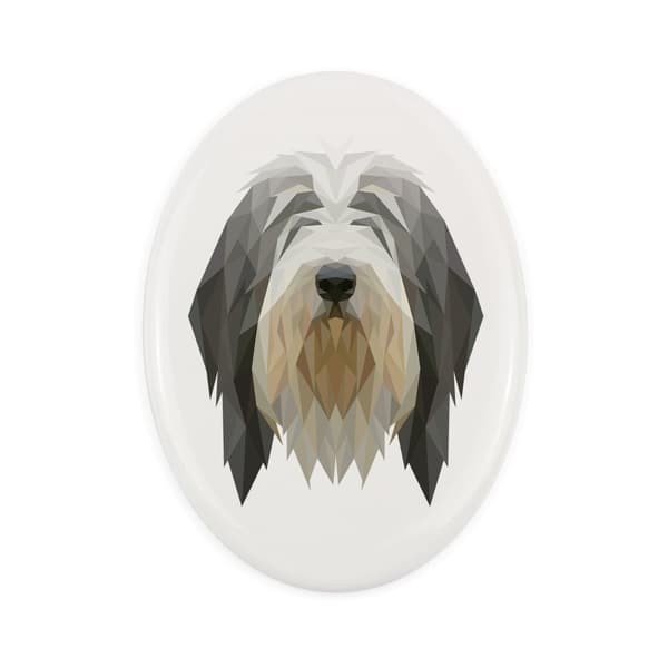 Bearded Collie, Highland Collie - laatta valokuvalla ja geometrisella kirjoituksella Art-Dog