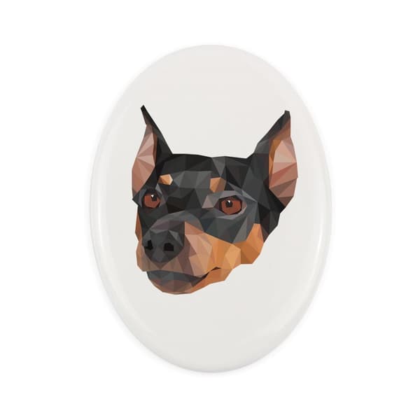 Medium pinscher, tysk pinscher - geometrisk kakel med foto och inskription av Art-Dog
