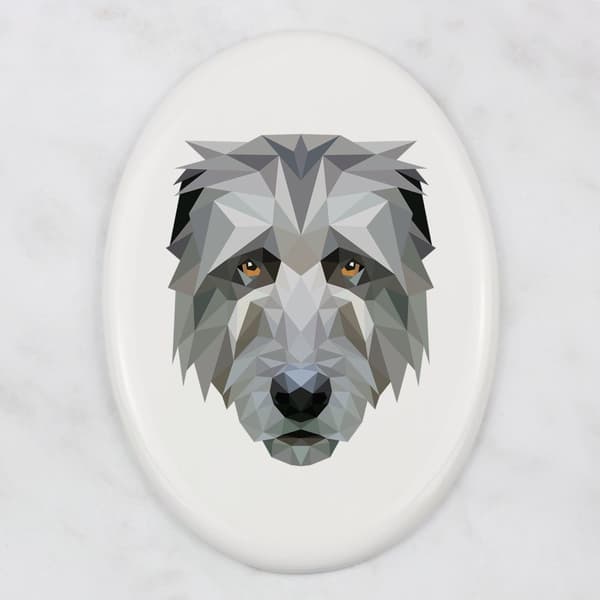 Irsk ulvehund, irsk ulvehund - en flise med et foto og en geometrisk inskription af Art-Dog