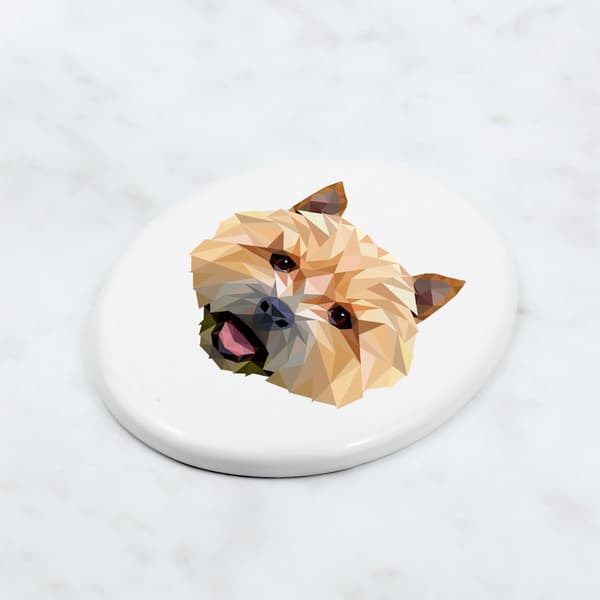 Norwich Terrier - en flise med et foto og en geometrisk inskription af Art-Dog