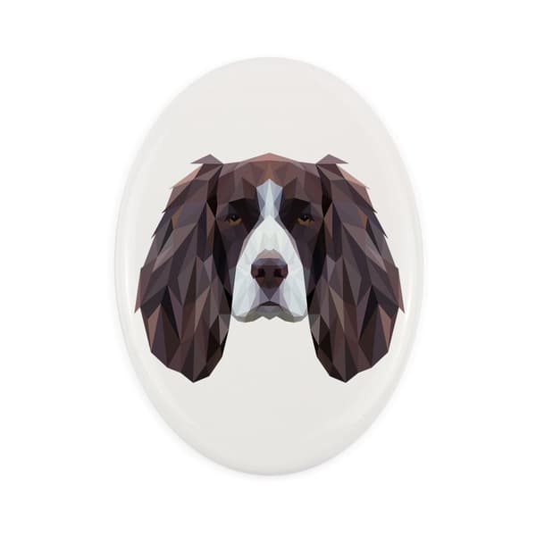 Engelsk Springer Spaniel - en flise med et foto og en geometrisk inskription af Art-Dog