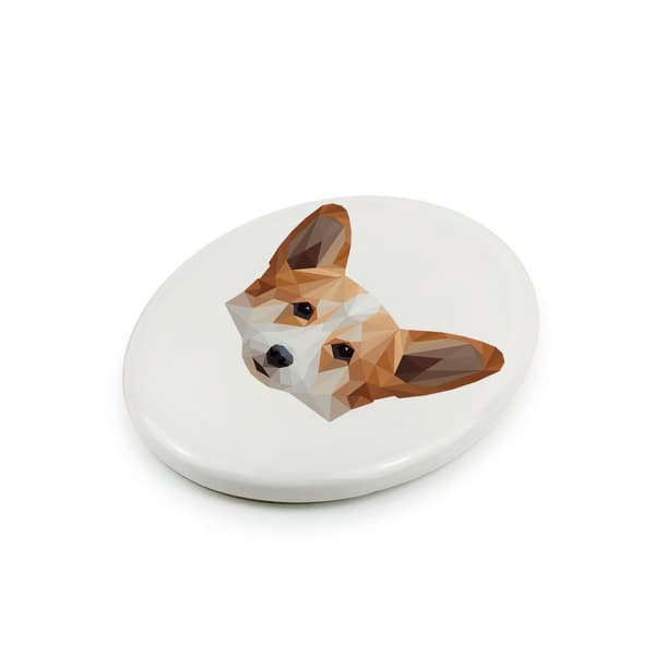 Pembroke Welsh Corgi - laatta, jossa on valokuva ja geometrinen kirjoitus Art-Dogilta