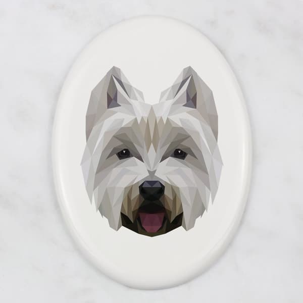 West Highland White Terrier, Westie - en bricka med ett foto och en geometrisk inskription av Art-Dog