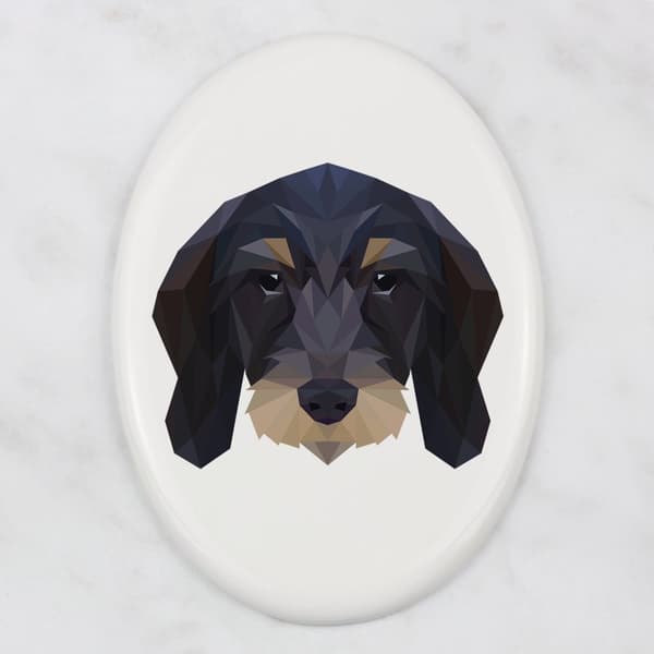 Wirehaired Teckel - en flise med et foto og en geometrisk inskription af Art-Dog