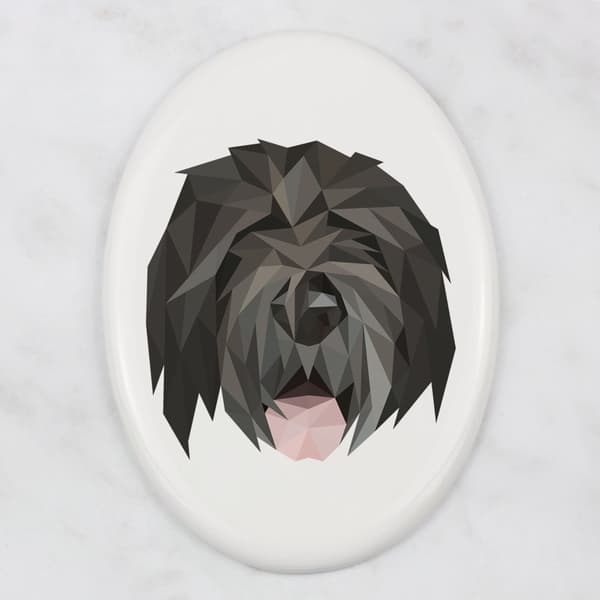 Russian Black Terrier - geometrisk kakel med foto och inskription av Art-Dog