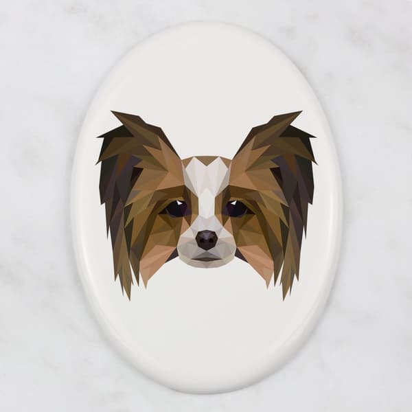 Papillon, Continental Spaniel - geometrisk flise med foto og inskription af Art-Dog