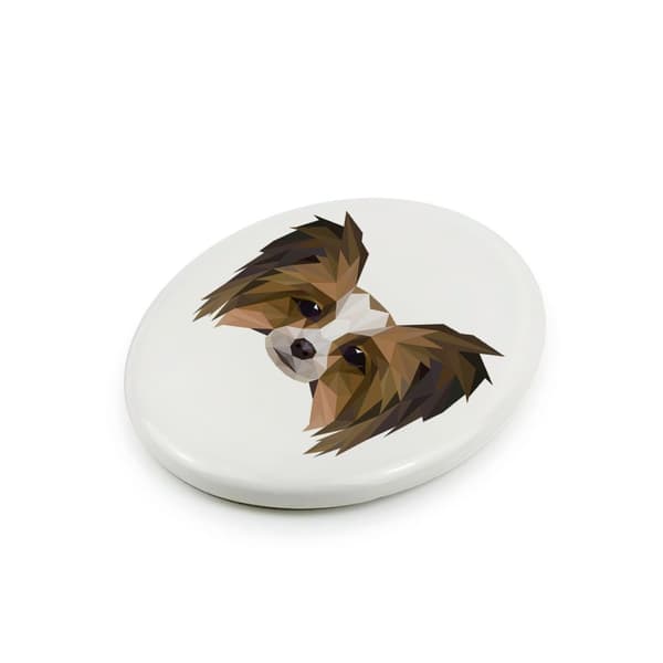 Papillon, Continental Spaniel - geometrisk flise med foto og inskription af Art-Dog
