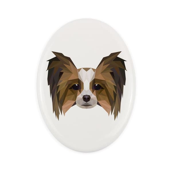 Papillon, Continental Spaniel - geometrisk flise med foto og inskription af Art-Dog