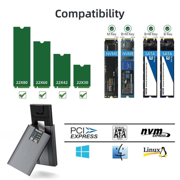 Maiwo Ekstern HDD-klonkabinett M.2 SATA og NVMe SSD USB3.2 10 Gbps 1:1 HDD-klon