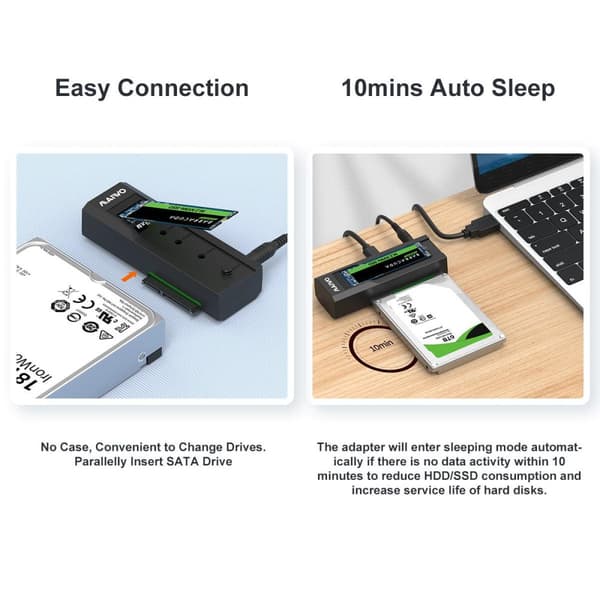 Maiwo Offline-kiintolevyn kloonaava NVMe M.2 SSD 2,5" ja 3,5" SATA HDD USB-C 3.2 10Gbps