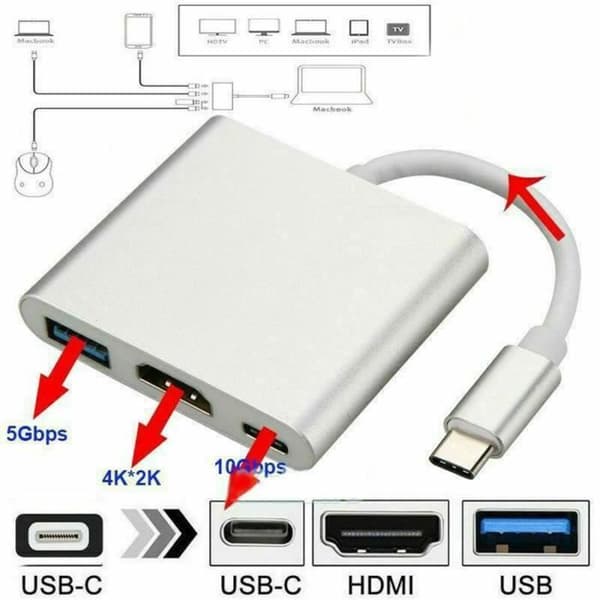 HDMI-adapterkabel - Ospecificerad - 4K - 3 i 1 - USB Typ C - Svart
