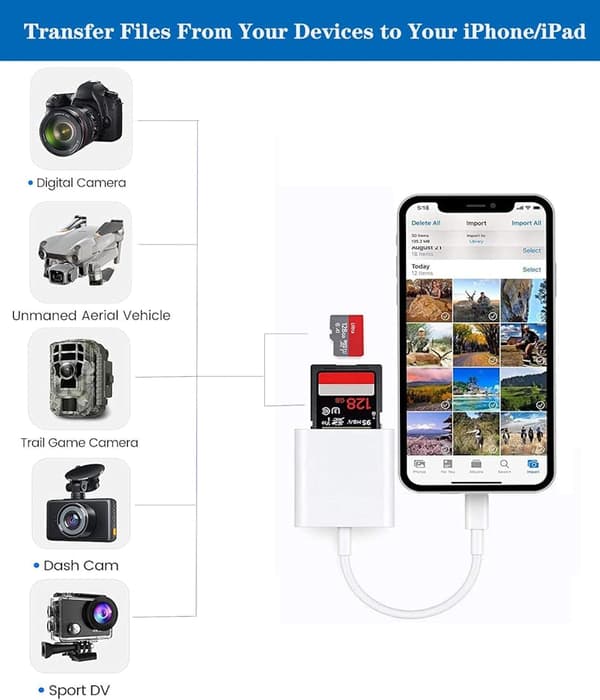 Lightning til SD/TF Kortlæser - 2-i-1 Hukommelseskort Adapter til iPhone / iPad