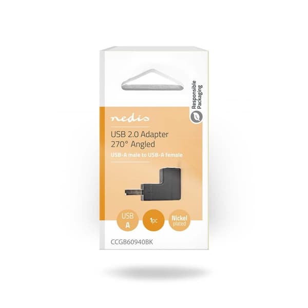 Nedis USB-A Adapter | USB 2.0 | USB-A Han | USB-A Hun | 480 Mbps | Runde | Nikkelplateret | PVC | Sort | Box