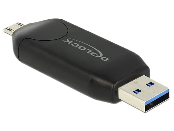 DeLOCK Micro USB OTG-kortläsare + USB 3.0 A hane - Kortläsare (MS, MMC, SD, microSD, SDHC, SDXC) - USB 2.0/USB 3.0