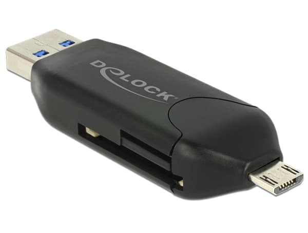 DeLOCK Micro USB OTG-kortläsare + USB 3.0 A hane - Kortläsare (MS, MMC, SD, microSD, SDHC, SDXC) - USB 2.0/USB 3.0