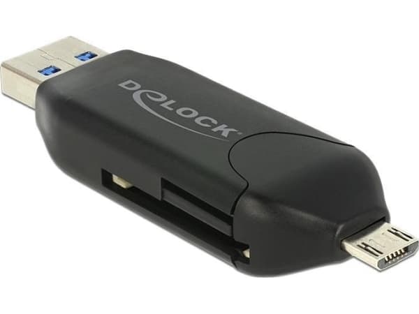 DeLOCK Micro USB OTG-kortläsare + USB 3.0 A hane - Kortläsare (MS, MMC, SD, microSD, SDHC, SDXC) - USB 2.0/USB 3.0