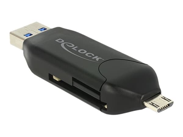 DeLOCK Micro USB OTG-kortläsare + USB 3.0 A hane - Kortläsare (MS, MMC, SD, microSD, SDHC, SDXC) - USB 2.0/USB 3.0