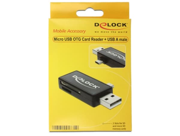 DeLOCK Micro USB OTG kortinlukija + USB A uros - Kortinlukija (MMC, SD, microSD, SDHC, microSDHC, SDXC, microSDXC) - USB - USB