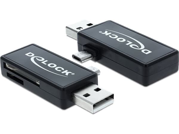 DeLOCK Micro USB OTG kortinlukija + USB A uros - Kortinlukija (MMC, SD, microSD, SDHC, microSDHC, SDXC, microSDXC) - USB - USB