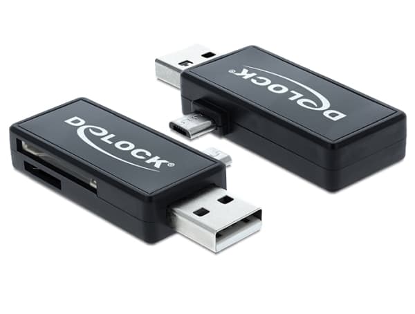 DeLOCK Micro USB OTG kortinlukija + USB A uros - Kortinlukija (MMC, SD, microSD, SDHC, microSDHC, SDXC, microSDXC) - USB - USB