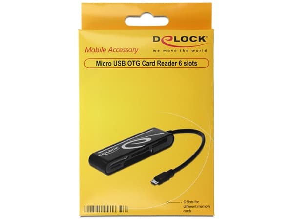 DeLOCK Micro USB OTG-kortläsare med 5 kortplatser - kortläsare (CF 1, CF II, MS, MMC, SD, xD, MS PRO Duo, microSD, SDHC, microSDHC, SDXC, microSDXC,