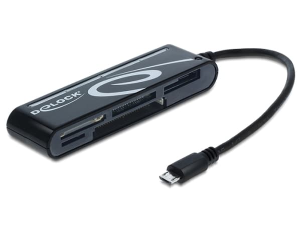 DeLOCK Micro USB OTG-kortläsare med 5 kortplatser - kortläsare (CF 1, CF II, MS, MMC, SD, xD, MS PRO Duo, microSD, SDHC, microSDHC, SDXC, microSDXC,