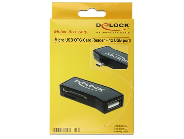 Delock Micro USB OTG-kortläsare + 1 x USB-port - Kortläsare (MMC, SD, microSD, SDHC, microSDHC, SDXC, microSDXC) - USB