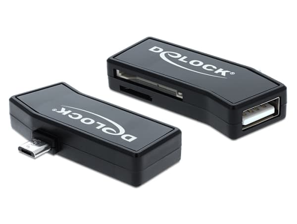 Delock Micro USB OTG-kortläsare + 1 x USB-port - Kortläsare (MMC, SD, microSD, SDHC, microSDHC, SDXC, microSDXC) - USB
