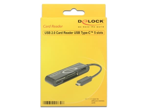 Delock USB 2.0 kortinlukija USB Type-C uros 5 korttipaikkaa - Kortinlukija - all-in-1 (Multi-Format) - USB-C