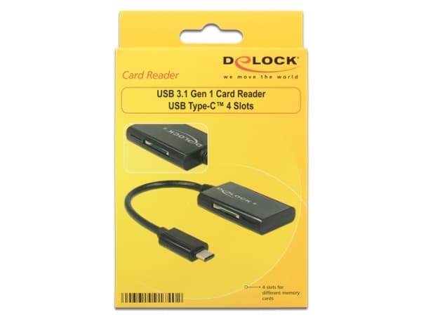 DeLOCK USB 3.1 Gen 1 kortinlukija USB Type-C uros 4 korttipaikkaa - Kortinlukija - all-in-1 (MMC, SD, miniSD, RS-MMC, TransFlash, MMCmobile, microSD,