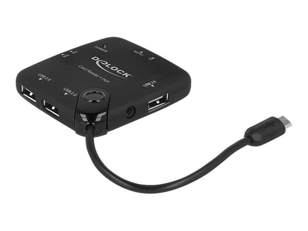 DeLOCK Micro USB OTG-kortläsare + USB-hub med 3 portar - Kortläsare (MS, MS PRO, MMC, SD, MS Duo, MS PRO Duo, RS-MMC, TransFlash, microSD, MMCmicro,