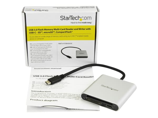 StarTech.com FCREADU3C kortinlukija USB 3.2 Gen 1 (3.1 Gen 1) Type-C Musta, Hopea