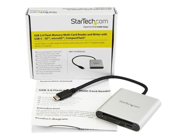 StarTech.com FCREADU3C kortleser USB 3.2 Gen 1 (3.1 Gen 1) Type-C Sort, Sølv