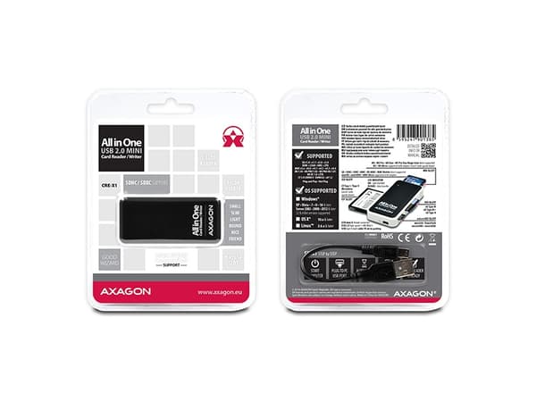 Axago CRE-X1 - Kortläsare - allt-i-1 (Multiformat) - USB 2.0