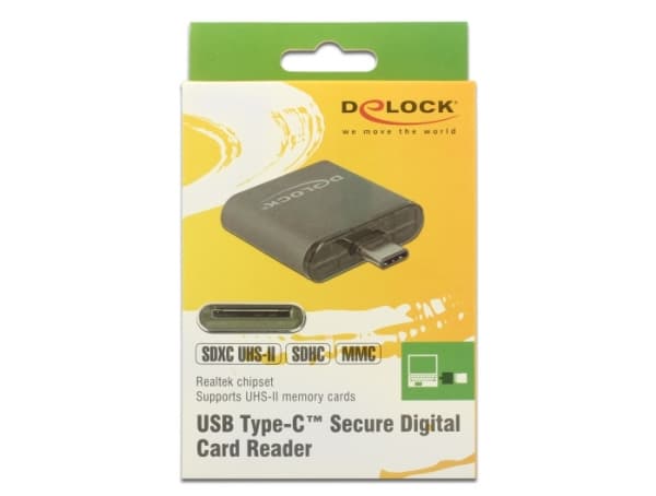 Delock USB Type-C SDHC / SDXC UHS-II / MMC Single Slot Card Reader - Kortinlukija (MMC, SD, SD, SDHC, SDXC, SDHC UHS-I, SDXC UHS-I, SDHC UHS-II, SDHC