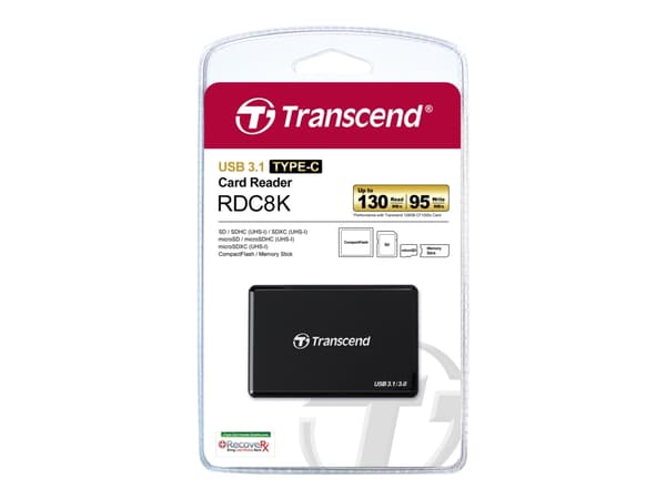 Transcend RDC8K - Kortinlukija (CF, SDHC, microSDHC, SDXC, microSDXC, SDHC UHS-I, SDXC UHS-I, SDXC UHS-I, MS XC, microSDHC UHS-I, microSDXC UHS-I) -