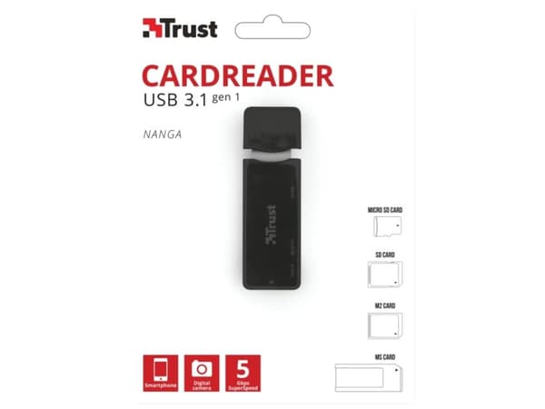 Trust NANGA - Kortläsare (MS, SD, microSD, MS Micro) - USB 3.1 Gen 1
