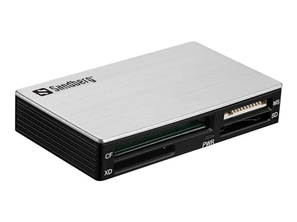 Sandberg USB 3.0 Multi Card Reader, CF, CF-tyyppi II, CF+, DV RS-MMC, HC MMC+, MMC, MMC Mobile, MMC+, MS Duo, MS Micro (M2), MS PRO,..., Musta, Hopea