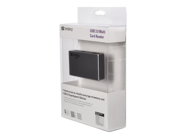 Sandberg USB 3.0 Multi Card Reader, CF, CF-tyyppi II, CF+, DV RS-MMC, HC MMC+, MMC, MMC Mobile, MMC+, MS Duo, MS Micro (M2), MS PRO,..., Musta, Hopea