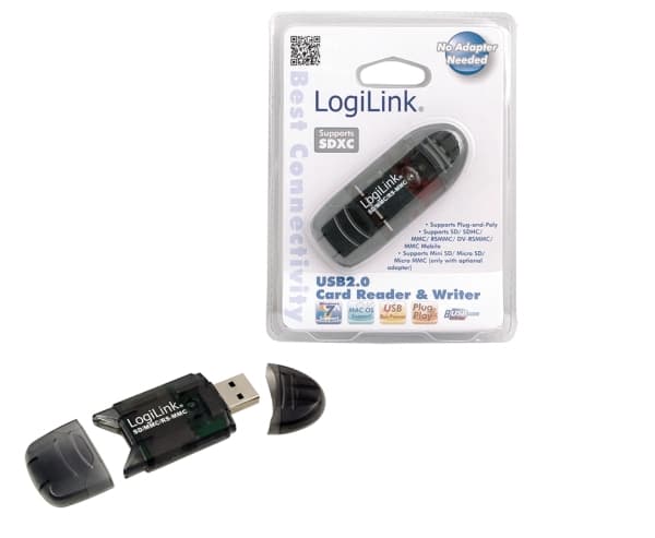 LogiLink Cardreader USB 2.0 Stick external for SD/MMC, Svart, 480 Mbit/s, USB 2.0