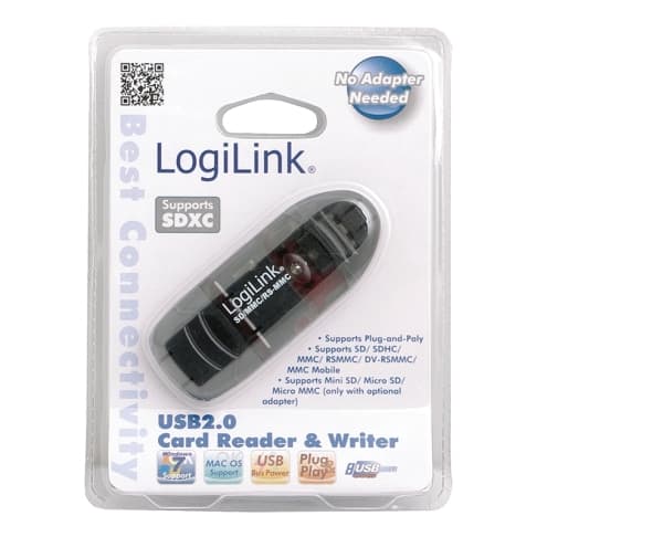 LogiLink Cardreader USB 2.0 Stick external for SD/MMC, Svart, 480 Mbit/s, USB 2.0