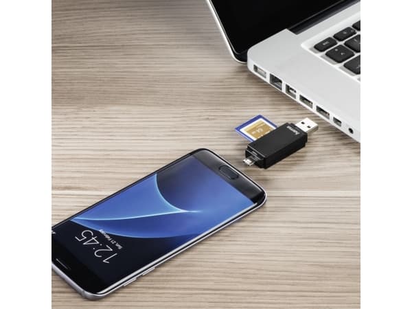 Hama Basic SD/microSD 2W1 USB/microUSB 2.0 kortinlukija musta OTG
