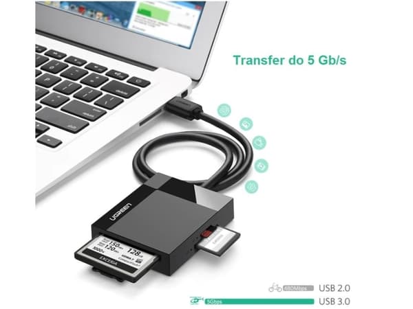Ugreen 30231, Kompakt flash (CF), MMC, SD, SDHC, Sort, 5000 Mbit/s, USB 3.2 Gen 1 (3.1 Gen 1), 68 mm, 55 mm