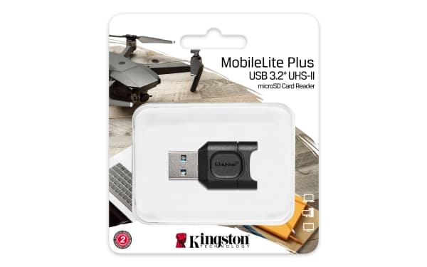 Kingston MobileLite Plus - Kortläsare (microSD, microSDHC, microSDXC, microSDHC UHS-I, microSDXC UHS-I, microSDHC UHS-II, microSDXC UHS-II) - USB 3.2