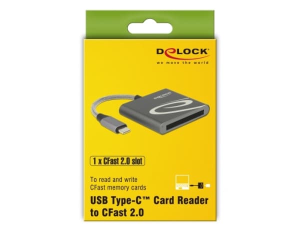 DeLOCK 91745, CFast,CFast 2.0, Musta, Hopea, 5000 Mbit/s, Alumiini, Linux Kernel 2.6 or above Mac OS 10.9 or above Windows 7/7-64/8.1/8.1-64/10/10-64